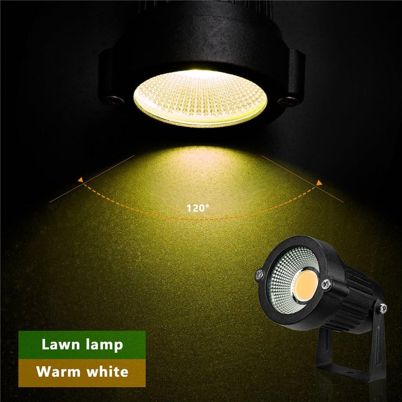 Z_جوده وثقه Outdoor Landscape LED Lighting 5W Waterproof Graden Lights COB Led Spotlights with Spiked Stand for Lawn Decorative Lamp US 3- Plug 3500K Warm White Lights (2 Packs) - Image 3